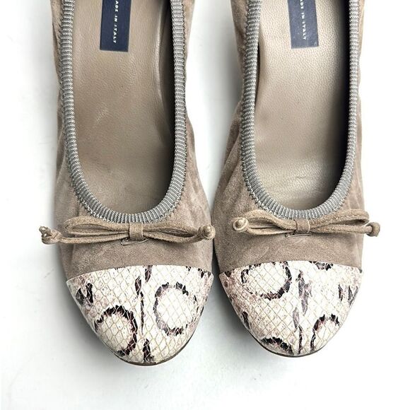 FRAU Suede Leather Wedge Pump Taupe Python Snake Print Toe IT 40 US 8 - Picture 3 of 16